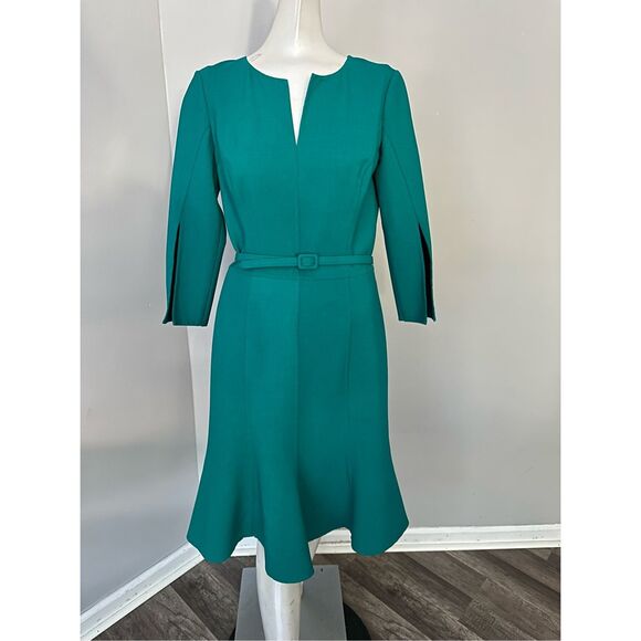 NWT WOMEN'S BELTED WOOL-BLEND KNEE-LENGTH DRESS IN JADE SZ 2 $2690 - Picture 9 of 13